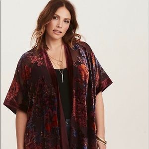 Torrid - Floral Velvet Print Burnout Kimono